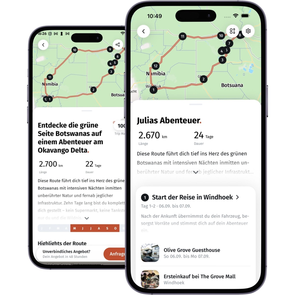 Routenvorschläge in der App