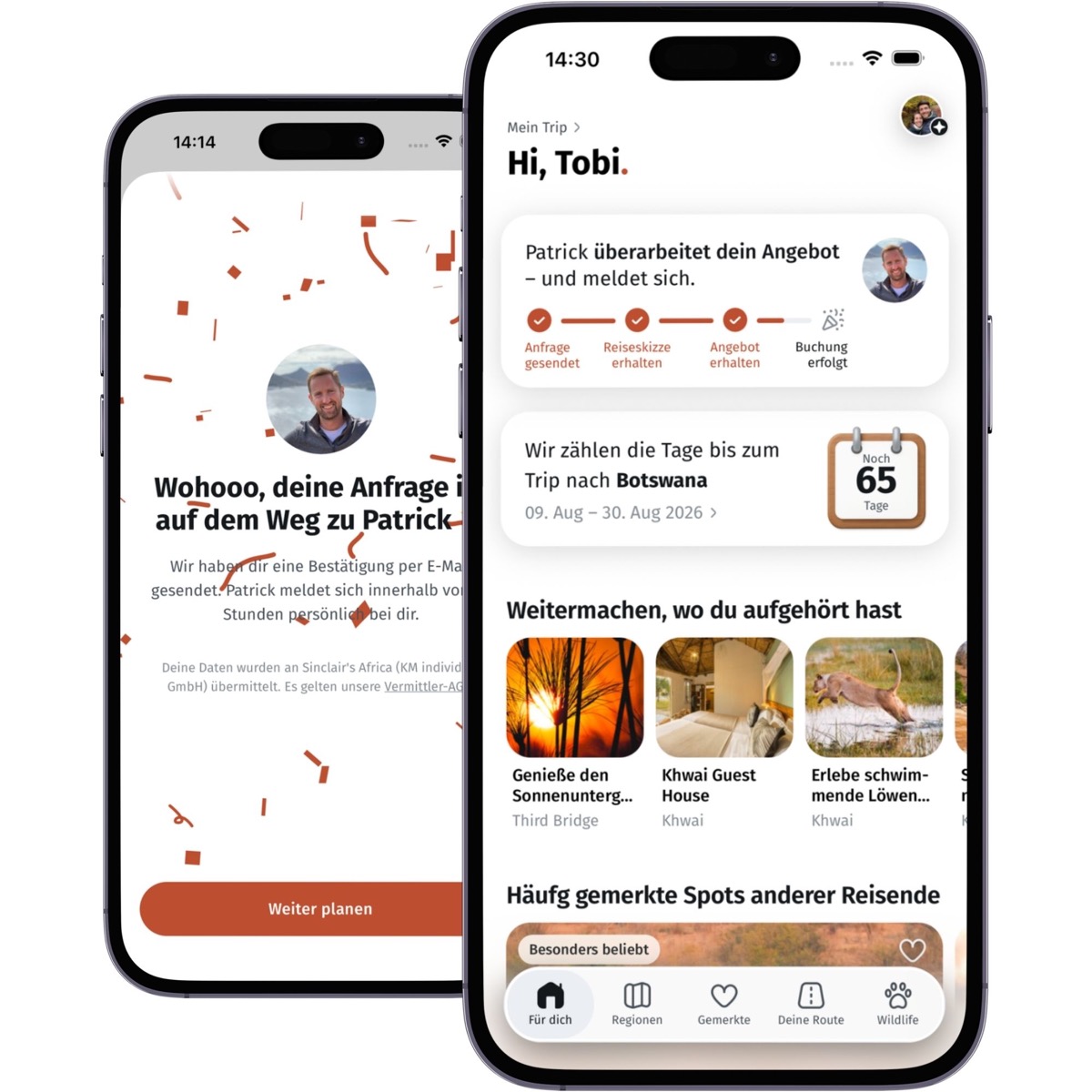 Buchungsanfrage in der App